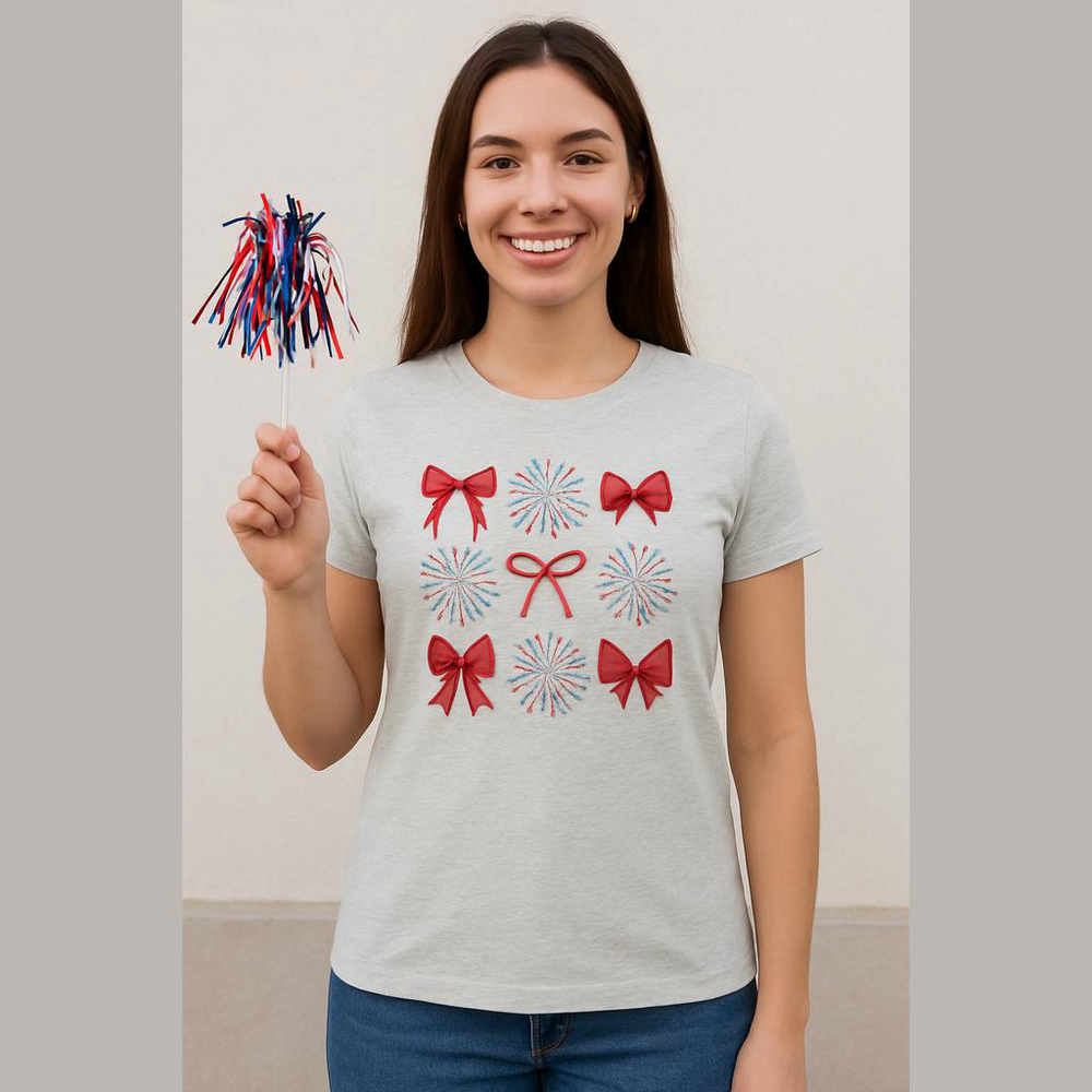 Next Level Apparel Heather Gray “Red Bows and Fireworks” Size XL